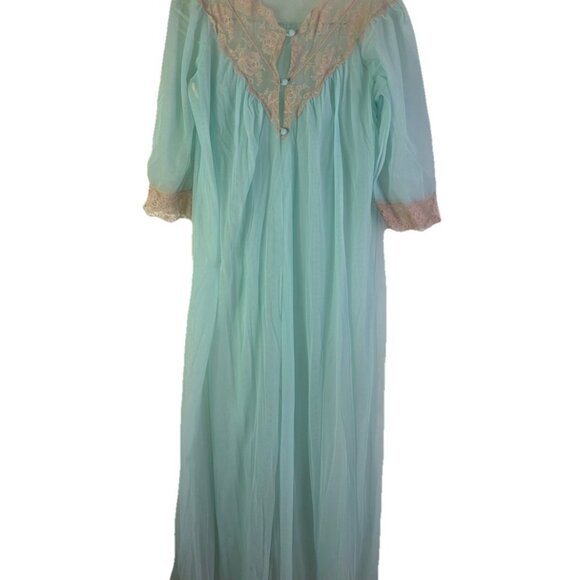 Vintage 70s Sheer Nylon Lace Negligee Robe Peignoir USA Coquette - Picture 1 of 6